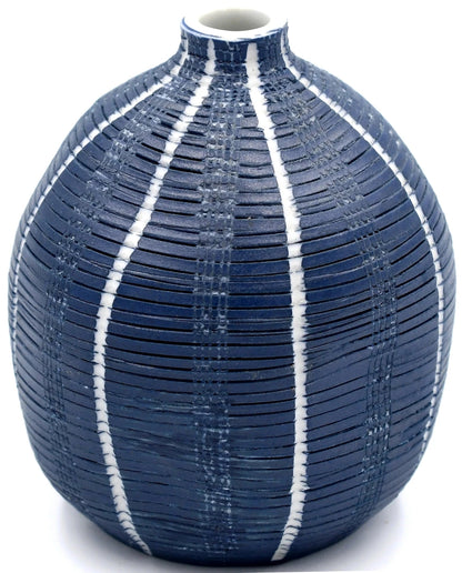Gugu Small White with Blue Stripes Porcelain Bud Vase