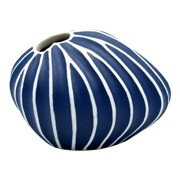 Pebble Blue & White Stripe Porcelain Bud Vase - r. h. ballard shop & gallery