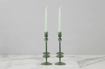 Angelique Glass Candlestick Emerald, 10in