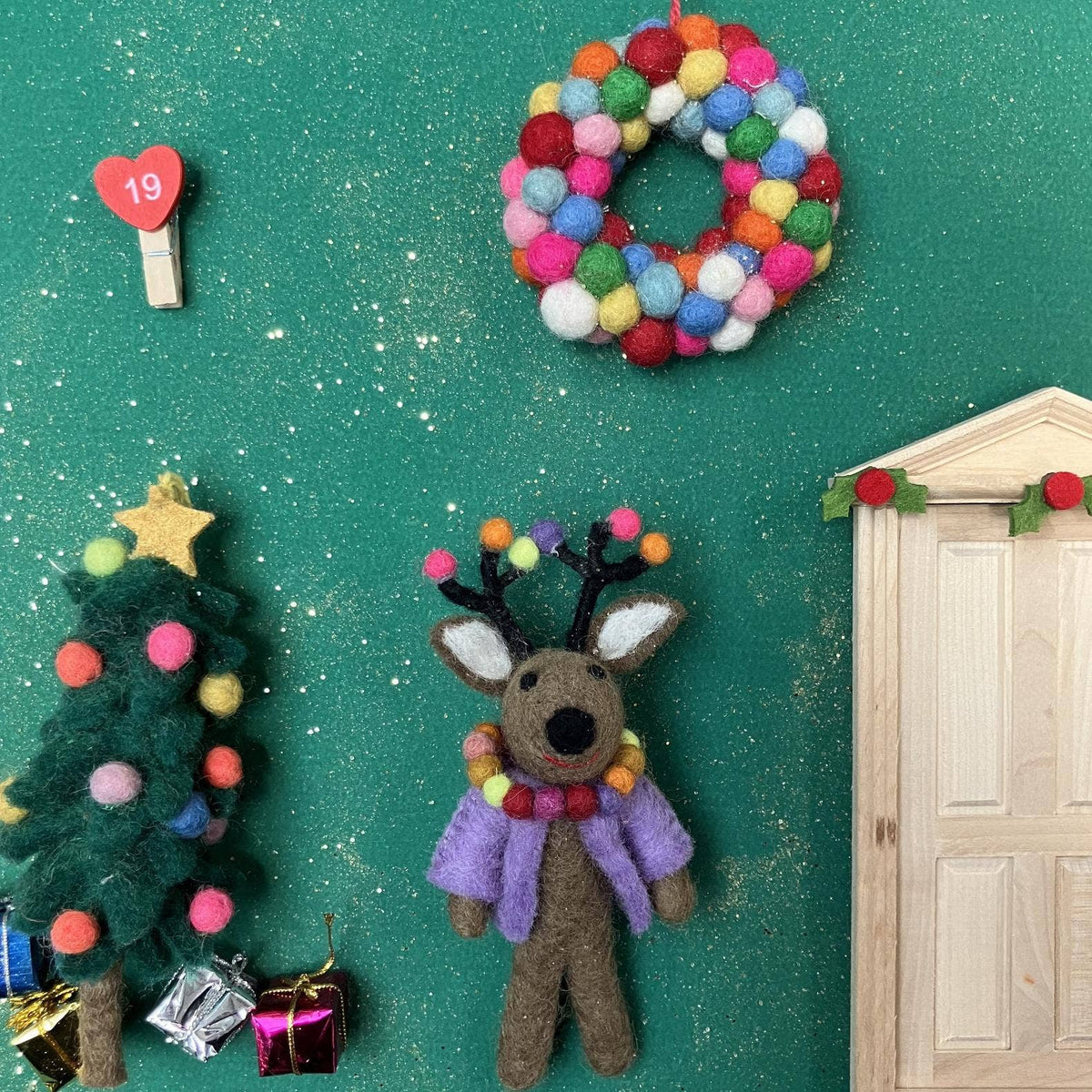 Handmade Felt Donner the Neon Reindeer Christmas Decoration - r. h. ballard shop & gallery