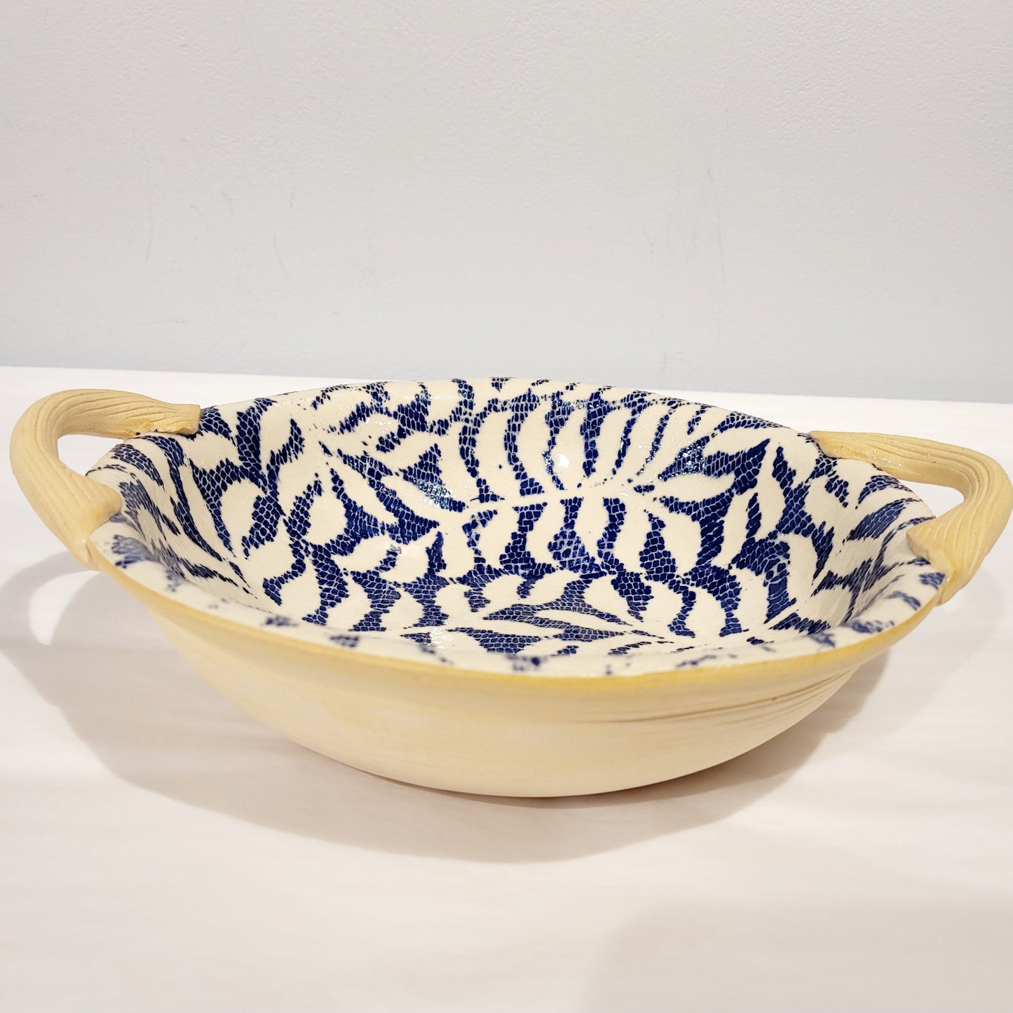 Terrafirma Ceramics - Fern Cobalt 9” Serving Bowl with Handles