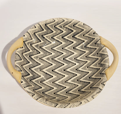 Terrafirma Ceramics - Black Chevron  9” Serving Bowl with Handles