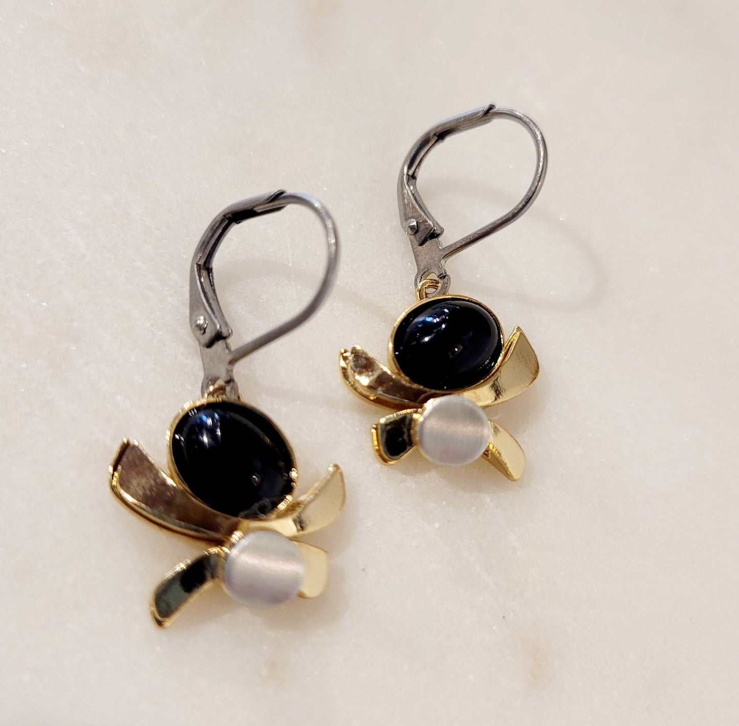 Geometric Gold, Silver and Black Earrings