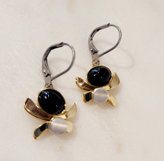 Geometric Gold, Silver and Black Earrings