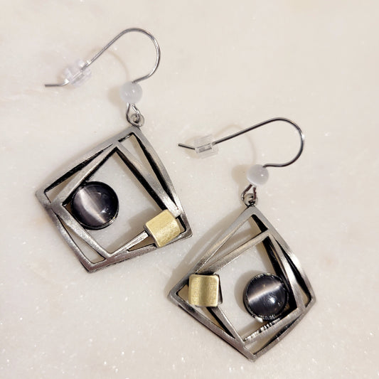 Geometric Silver and Gold Earrings