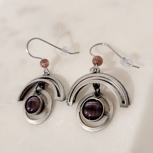 Geometric Silver and Dusk Purple Earrings