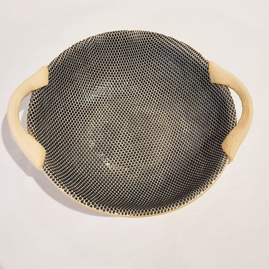 Terrafirma Ceramics - Black Honeycomb 9” Serving Bowl with Handles