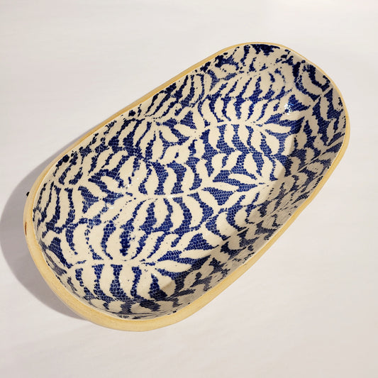 Terrafirma Ceramics - Cobalt Fern 12.5” Bread Basket