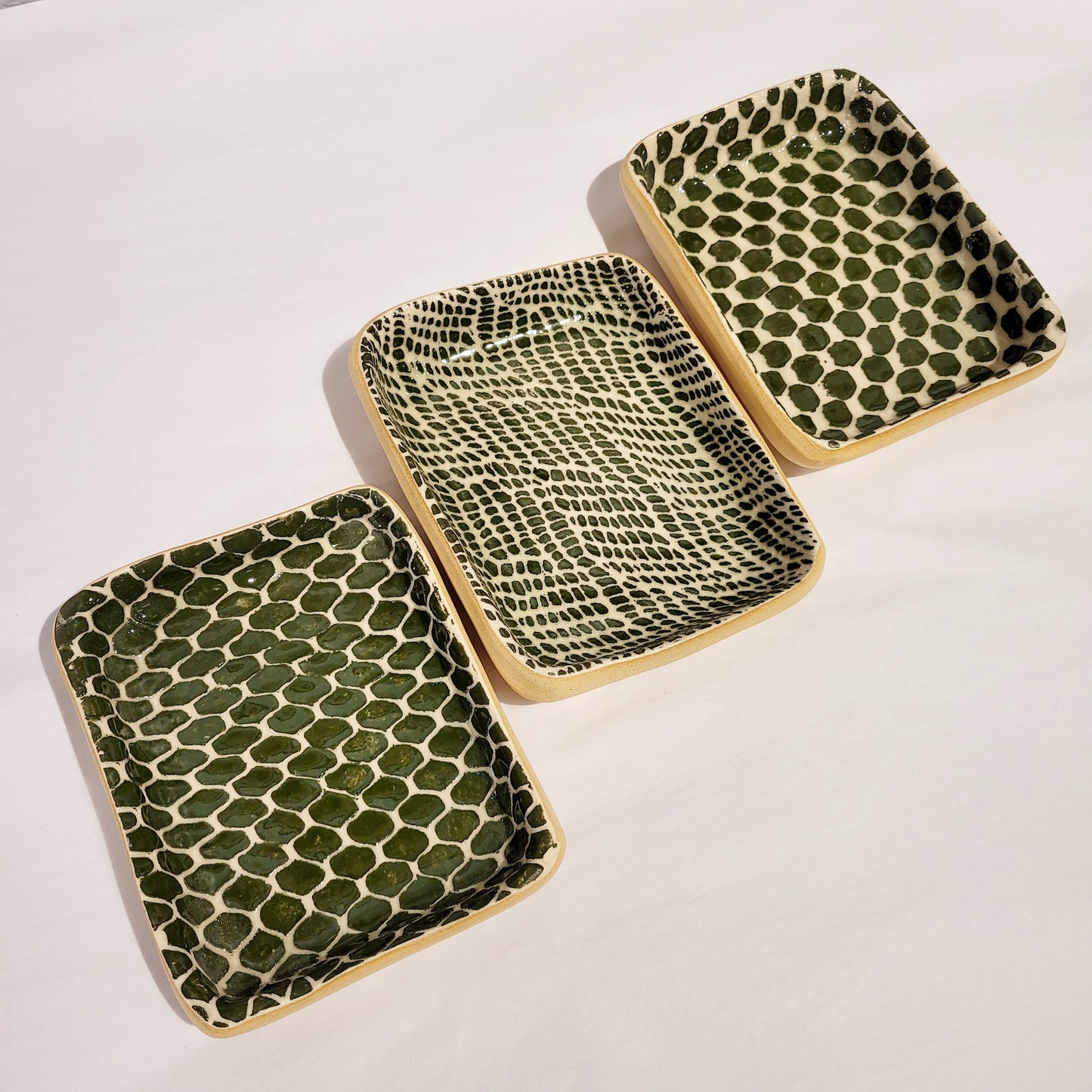 Terrafirma Ceramics - Pine Green Tasting Trio Rectangular Dips