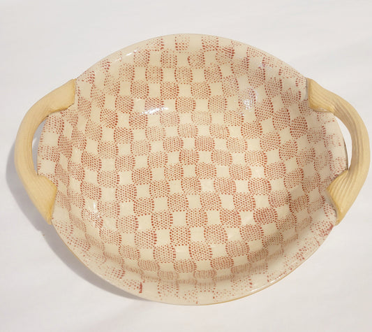 Terrafirma Ceramics - Poppy Checker 9” Serving Bowl with Handles