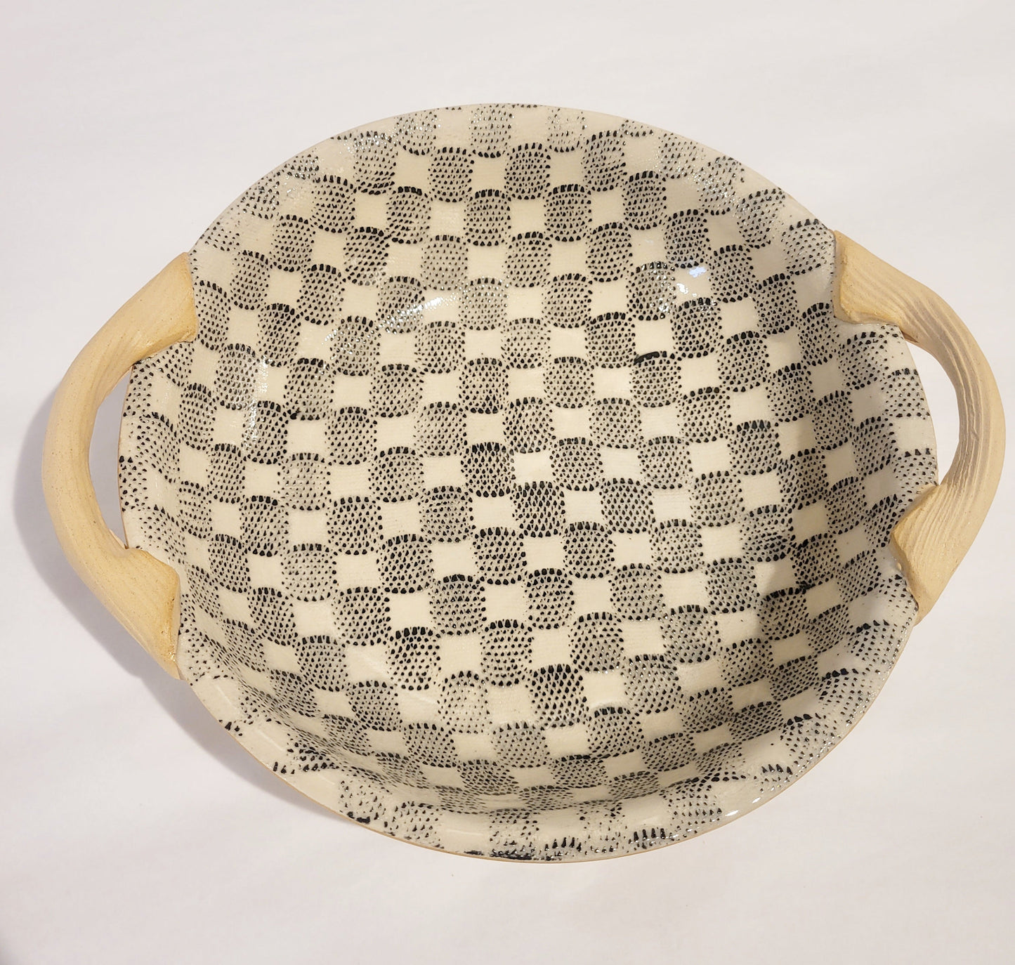 Terrafirma Ceramics - Black Checker 9” Serving Bowl with Handles