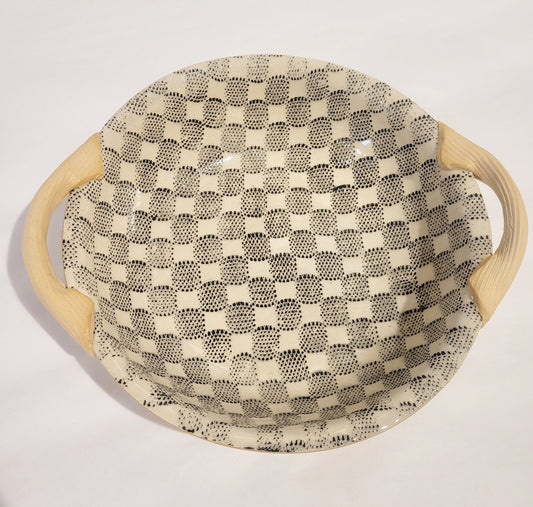 Terrafirma Ceramics - Black Checker 9” Serving Bowl with Handles