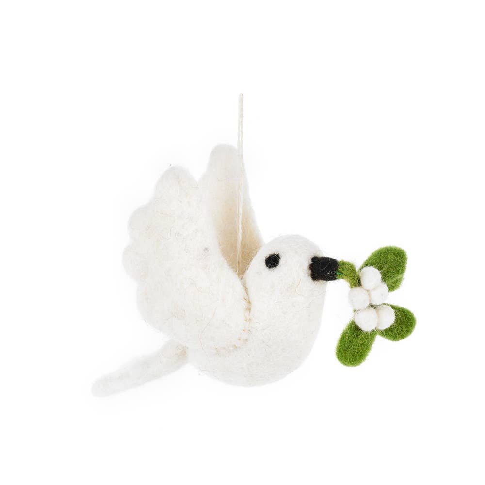 Handmade Felt Mistletoe Dove Hanging Christmas Decoration - r. h. ballard shop & gallery