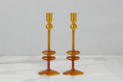 Angelique Glass Candlestick Amber Orange, 10in