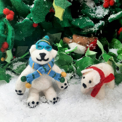 Handmade Felt Cosmo the Polar Bear Xmas Decoration - r. h. ballard shop & gallery