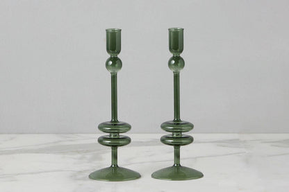 Angelique Glass Candlestick Emerald, 10in