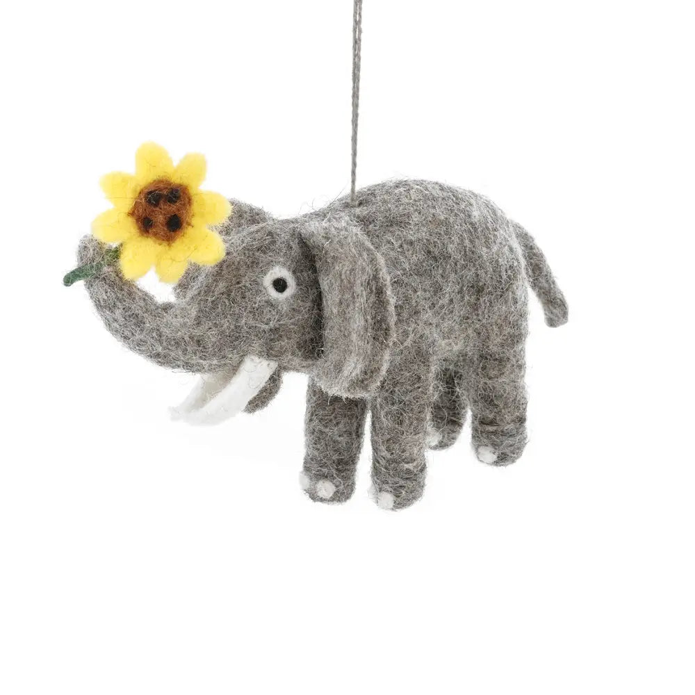Handmade Sunflower Elephant Felt Ornament