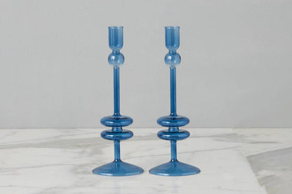Angelique Glass Candlestick Sapphire Blue, 10in