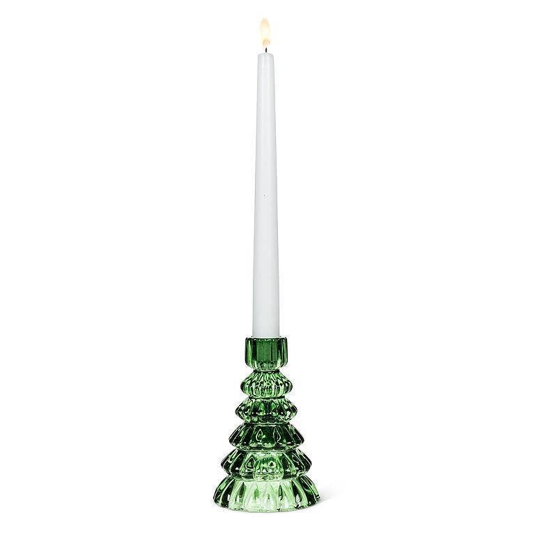 Green Glass Tree Taper Holder