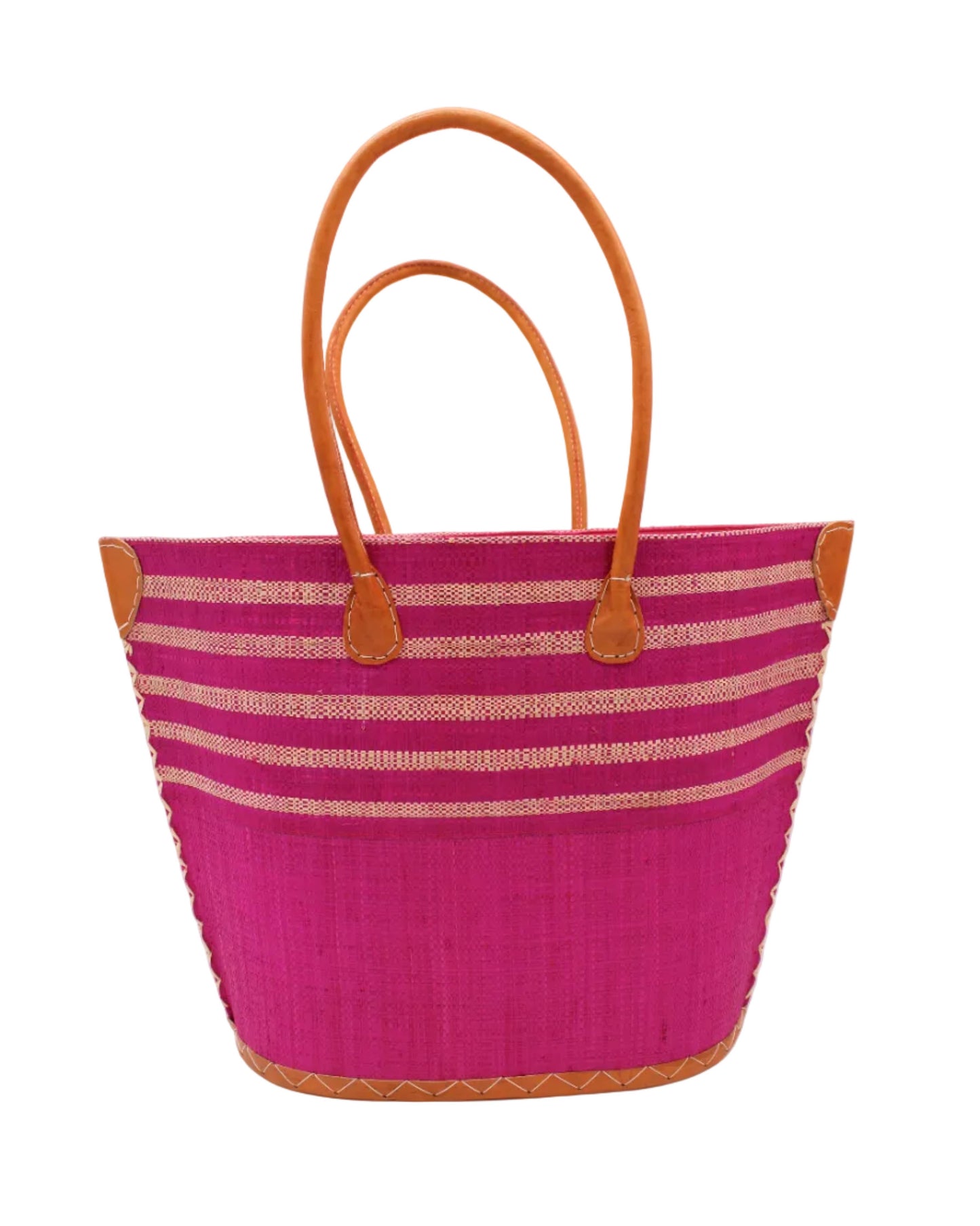 Santa Cruz Two Tone Wide Stripe Raffia Straw Tote Bag: Small: Fuchsia Two Tone - r. h. ballard shop & gallery