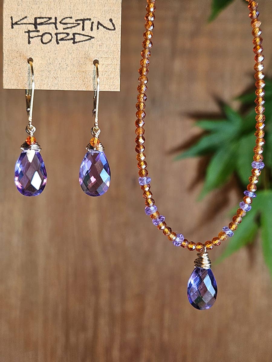 GF) Amethyst & Hessonite Earrings  EBL4925G