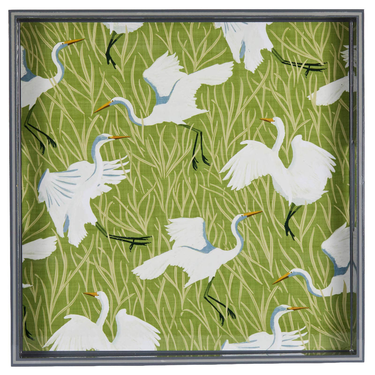 Egret & Reed Square Lacquer Serving Tray