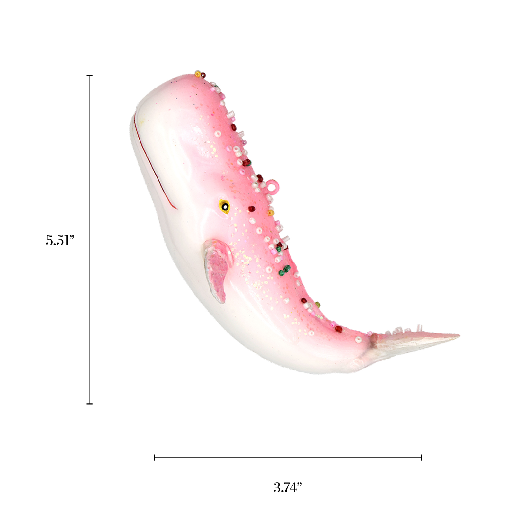 Pink Whale Holiday Ornament, Handmade Glass