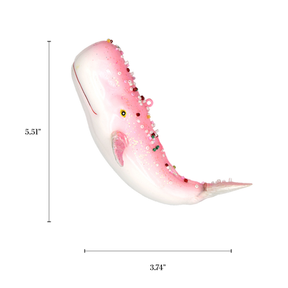 Pink Whale Holiday Ornament, Handmade Glass