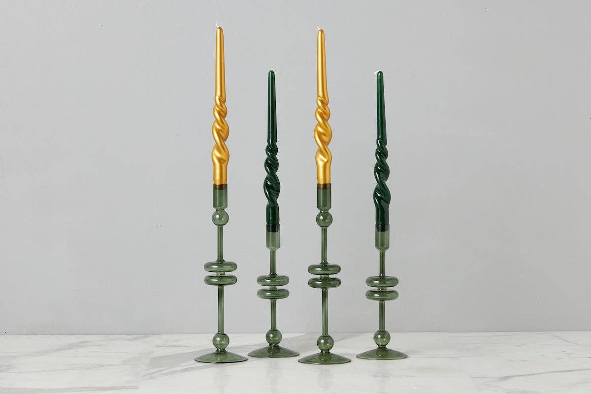 Emerald Glass Candlestick Pair, Small - r. h. ballard shop & gallery