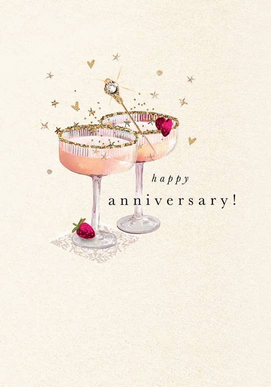 HAND FINISHED ANNIVERSARY GREETING CARD GLASSES CHEERS - r. h. ballard shop & gallery