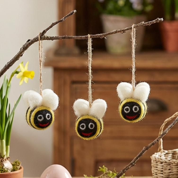 Handmade Felt Mini Bumblebees Set of 3 Hanging Decorations - r. h. ballard shop & gallery