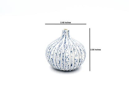 CONGO White and Blue Textured Stripe S-Porcelain Bud Vase