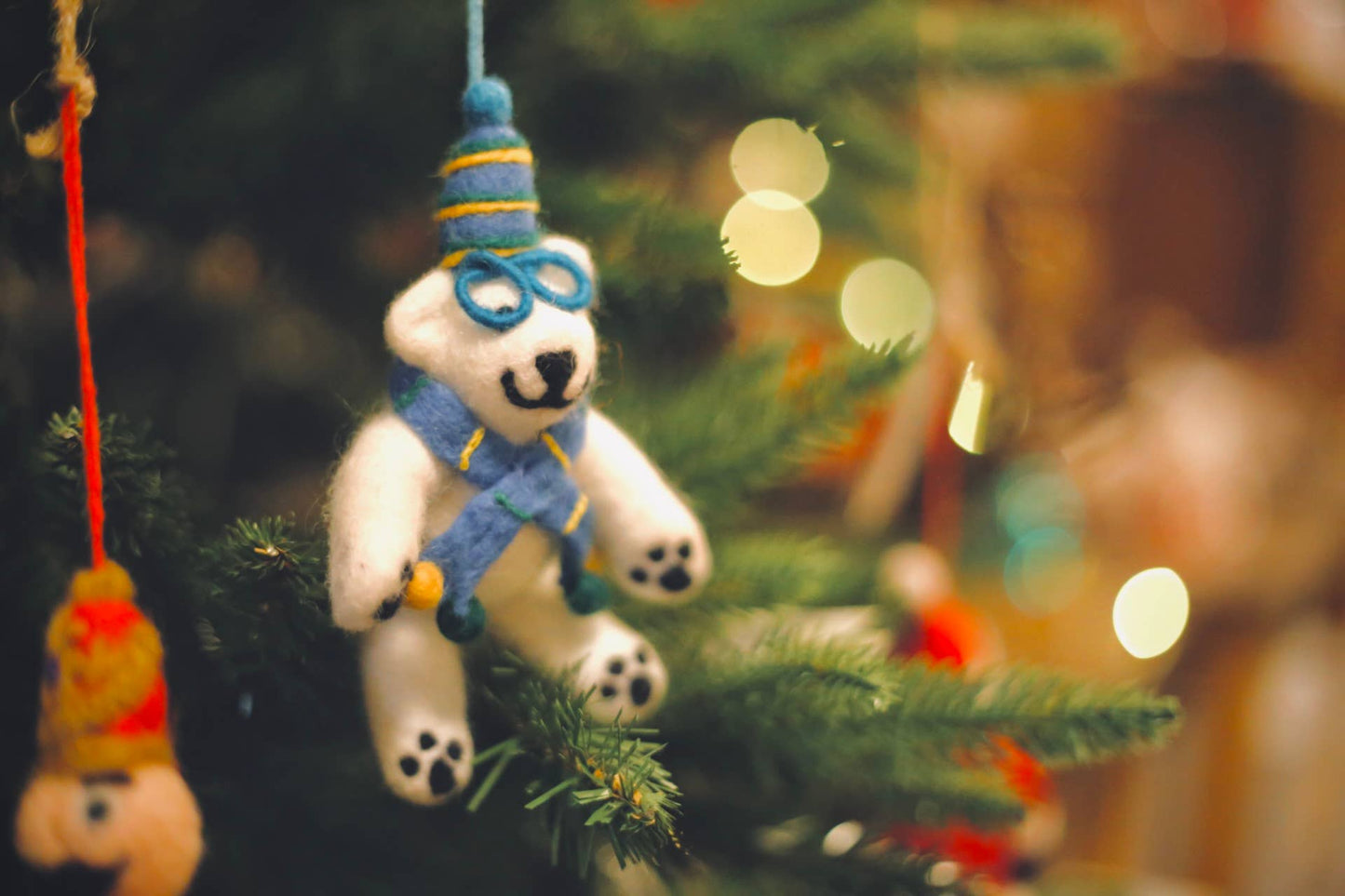 Handmade Felt Cosmo the Polar Bear Xmas Decoration - r. h. ballard shop & gallery