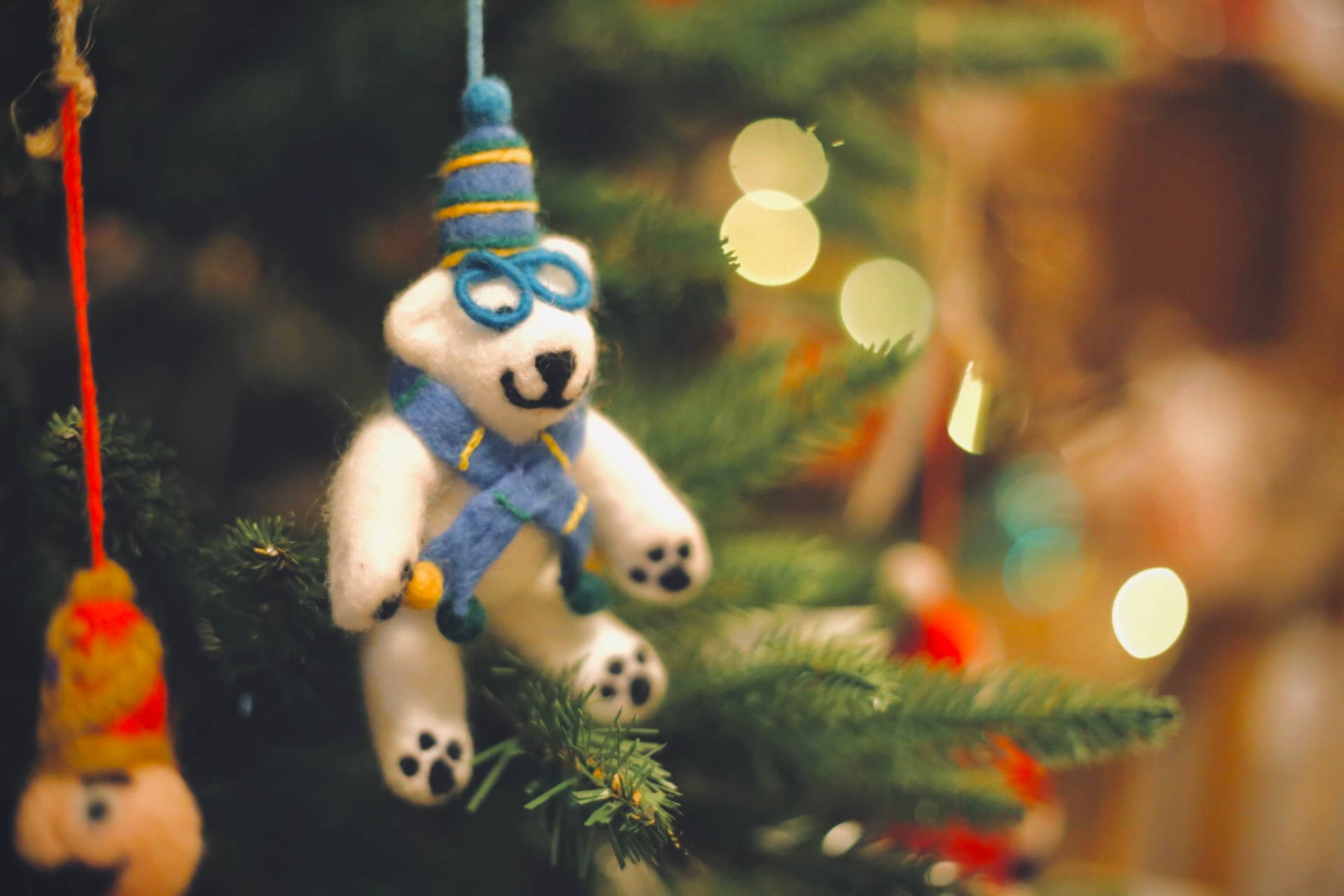 Handmade Felt Cosmo the Polar Bear Xmas Decoration - r. h. ballard shop & gallery
