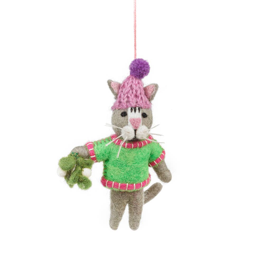 Handmade Felt Mistletoe Meows Christmas Cat Decoration - r. h. ballard shop & gallery