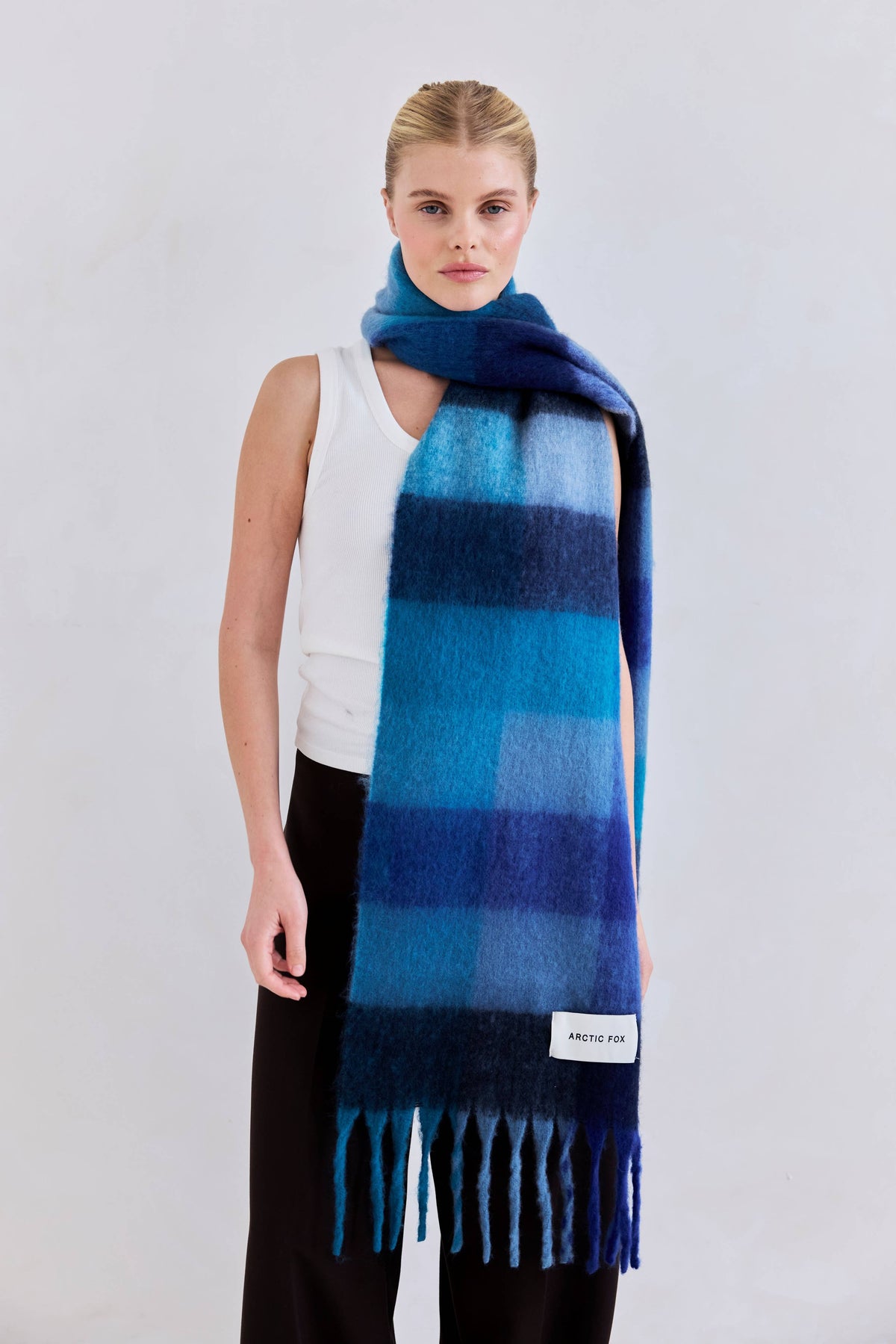The Reykjavik Scarf - 100% Recycled - Blue Check - r. h. ballard shop & gallery
