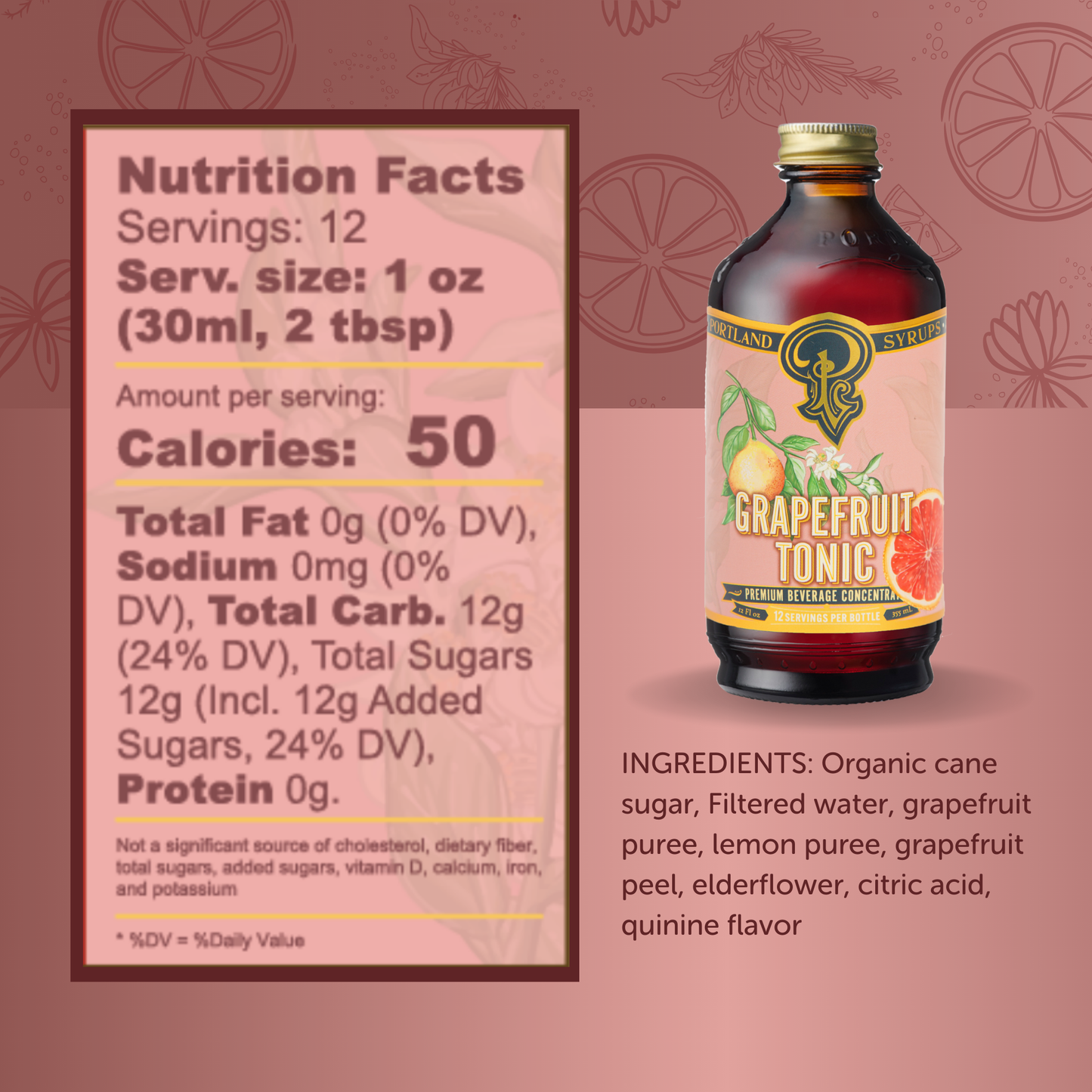 Grapefruit Tonic 12oz - cocktail / mocktail beverage mixer - r. h. ballard shop & gallery