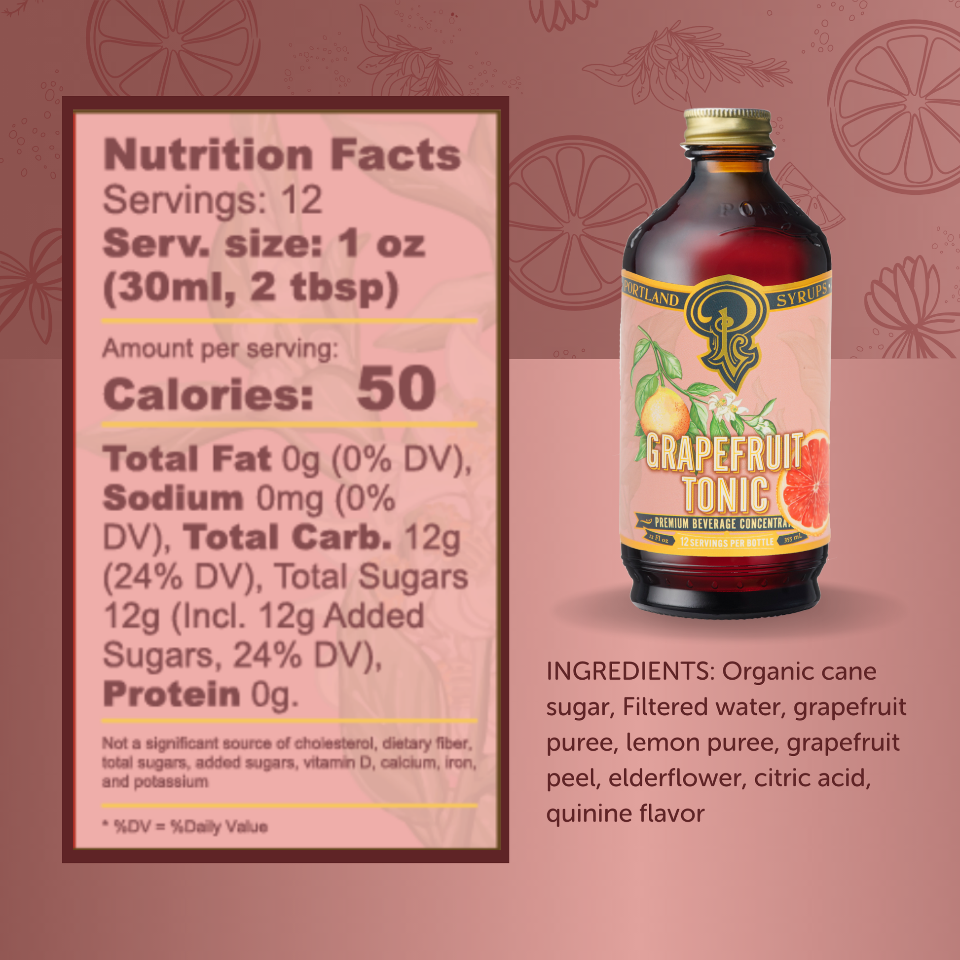 Grapefruit Tonic 12oz - cocktail / mocktail beverage mixer - r. h. ballard shop & gallery