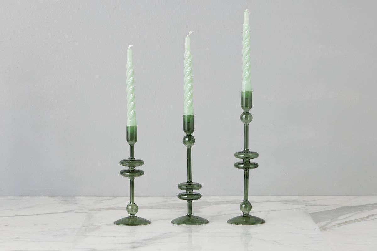 Emerald Glass Candlestick Pair, Small - r. h. ballard shop & gallery