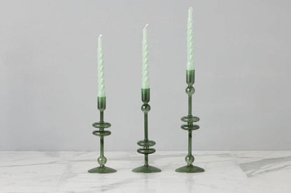 Emerald Glass Candlestick Pair, Small - r. h. ballard shop & gallery