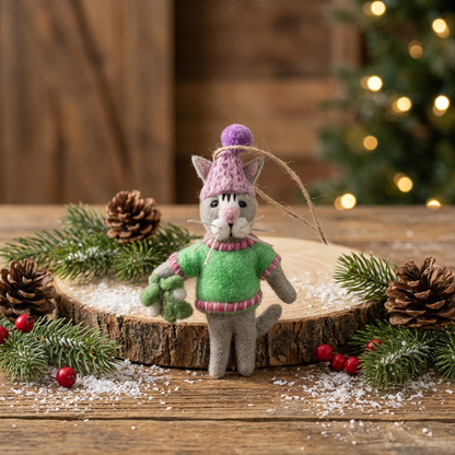 Handmade Felt Mistletoe Meows Christmas Cat Decoration - r. h. ballard shop & gallery