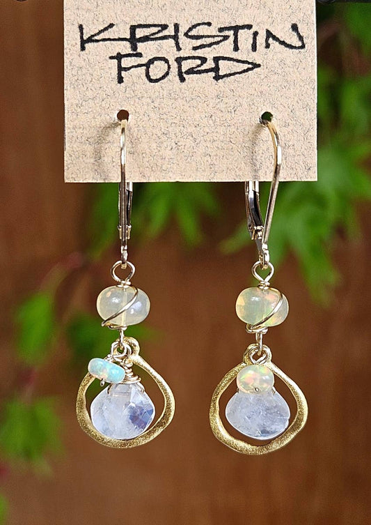 Rainbow Moonstone & Opal Earrings
