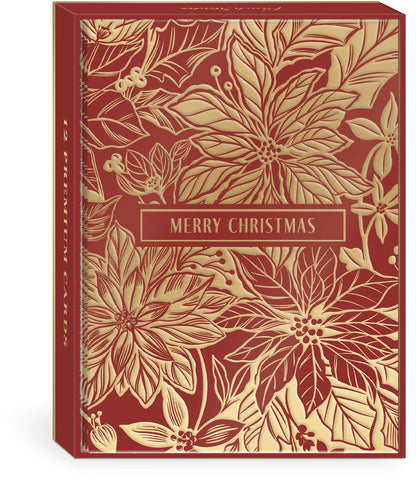 Golden Foliage Poinsettia Holiday Boxed Cards