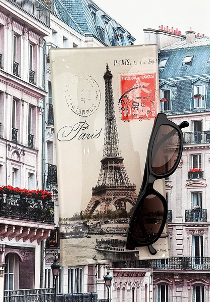 Paris La Tour Eiffel Red Stamp Glass Decoupage Tray  3.5"X 5.5"