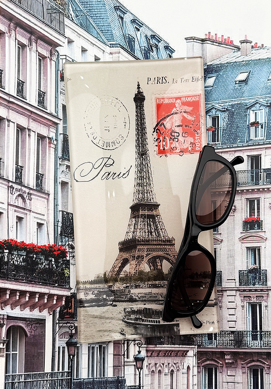 Paris La Tour Eiffel Red Stamp Glass Decoupage Tray  3.5"X 5.5"