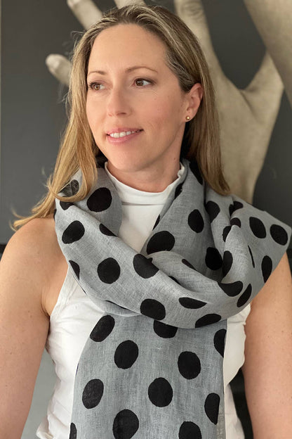 Dots Black and Grey Linen Scarf - r. h. ballard shop & gallery