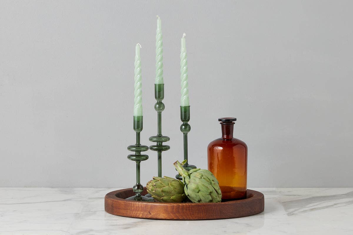 Emerald Glass Candlestick Pair, Small - r. h. ballard shop & gallery