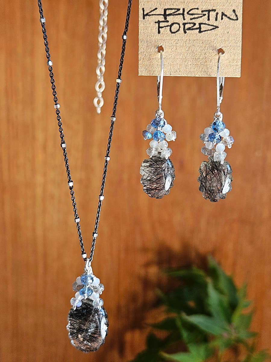 Carved Black Tourmalinated Quartz Necklace NBK0726