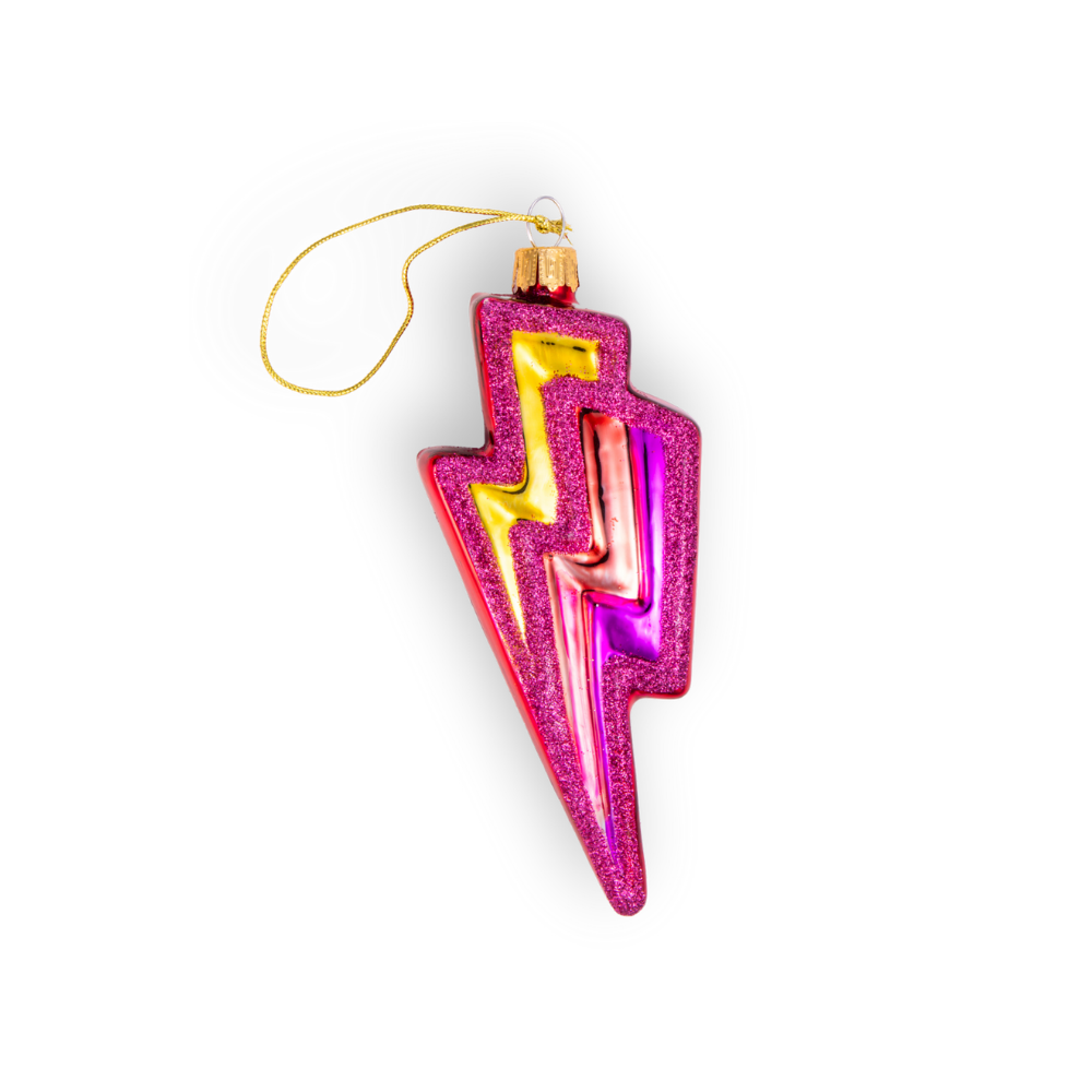 Pink Lightning Bolt Glass Ornament, Handmade