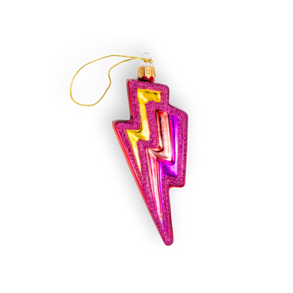 Pink Lightning Bolt Glass Ornament, Handmade